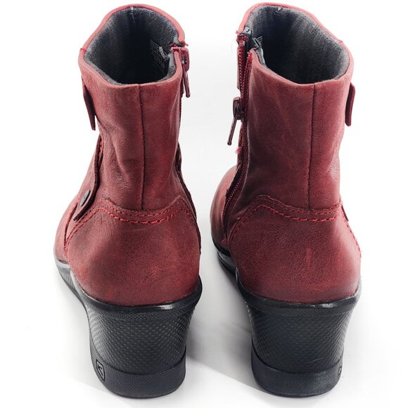 KEEN Red Leather Wedge Heel Ankle Boots Zip - Picture 4 of 7